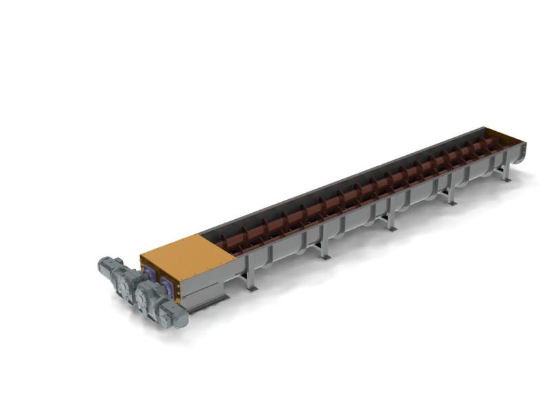 Rosca transportadora dupla para dosagem de biomassa